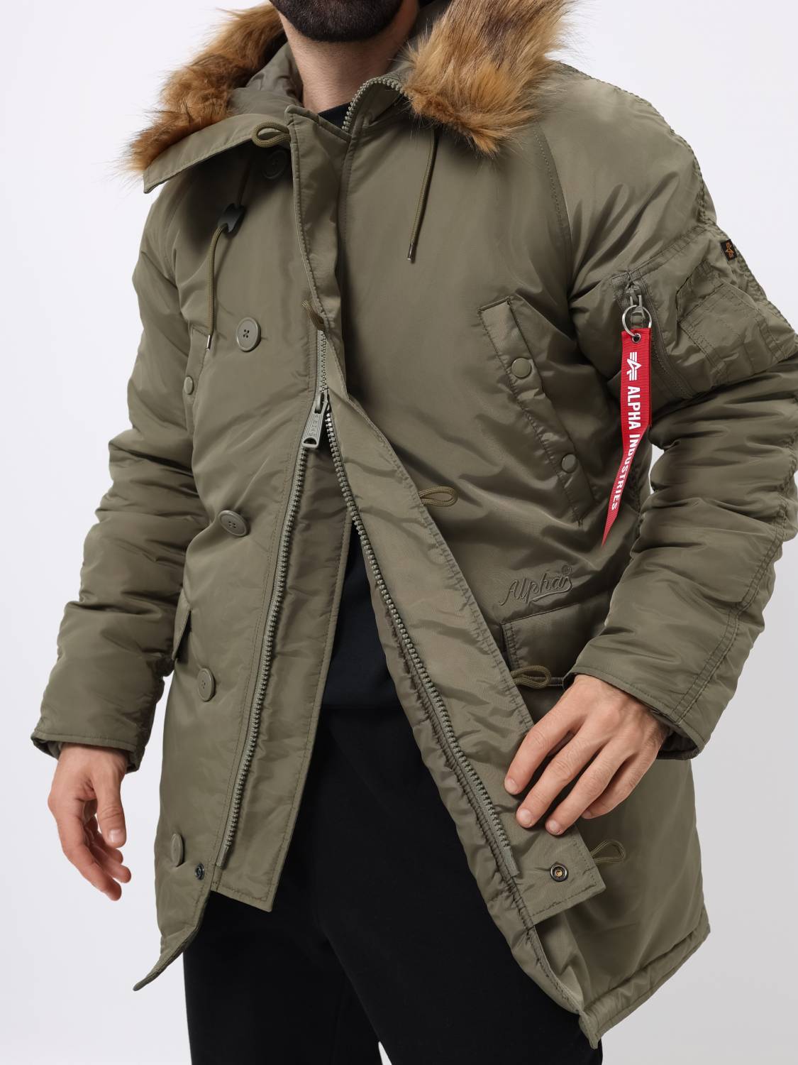 Куртка / Парка теплая мужская "N-3B Logo Oxford" (OG-107 Green) Alpha Industries
