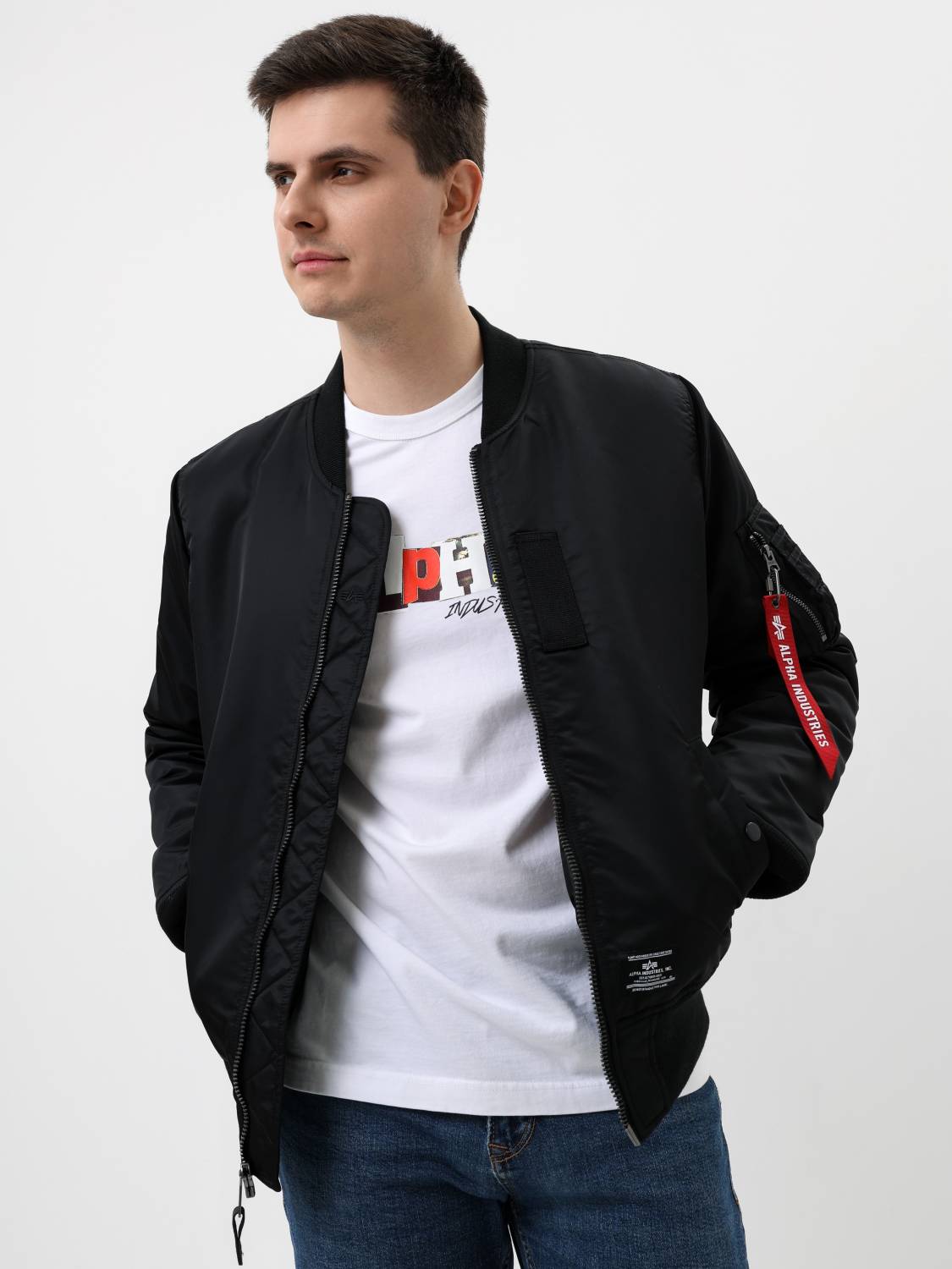 Куртка / Бомбер утепленный мужской ''MA-1 MOD'' (Black) Alpha Industries