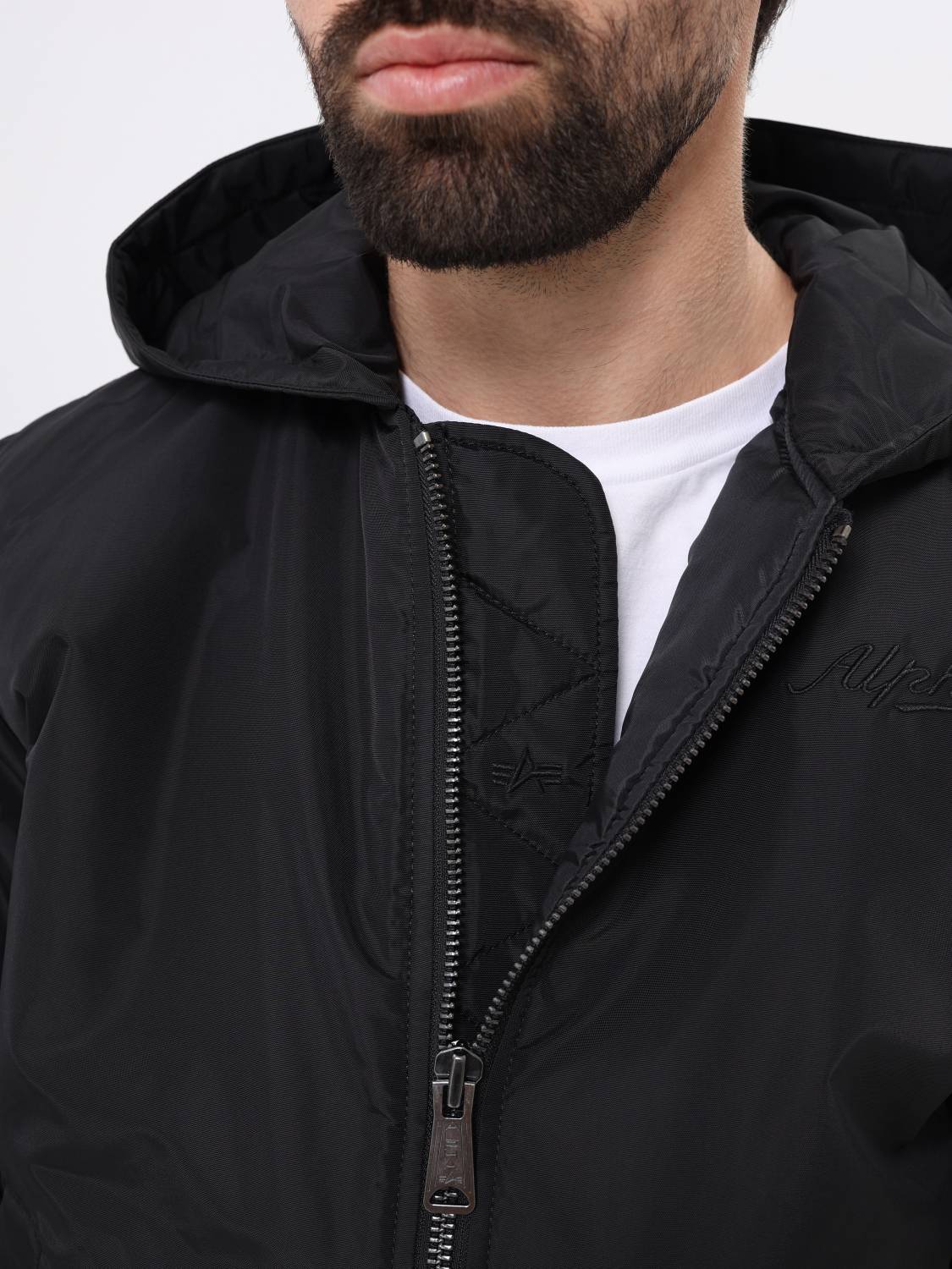 Куртка / Бомбер утепленный мужской '' MA-1 Hooded Logo Oxford'' (Black) Alpha Industries