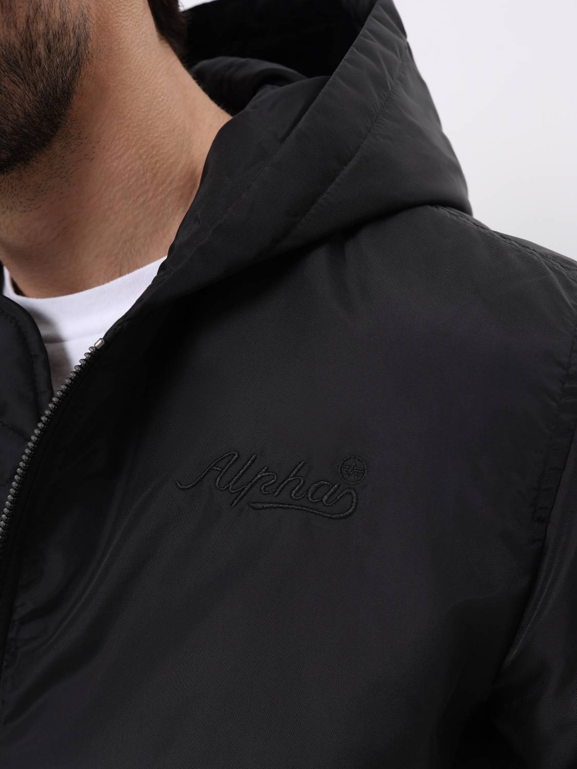 Куртка / Бомбер утепленный мужской '' MA-1 Hooded Logo Oxford'' (Black) Alpha Industries