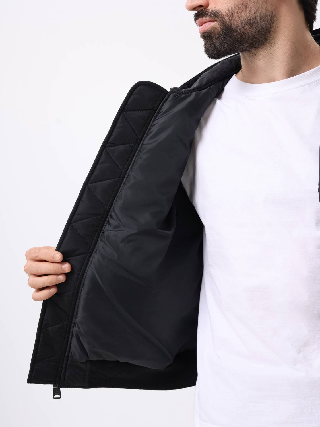 Куртка / Бомбер утепленный мужской '' MA-1 Hooded Logo Oxford'' (Black) Alpha Industries