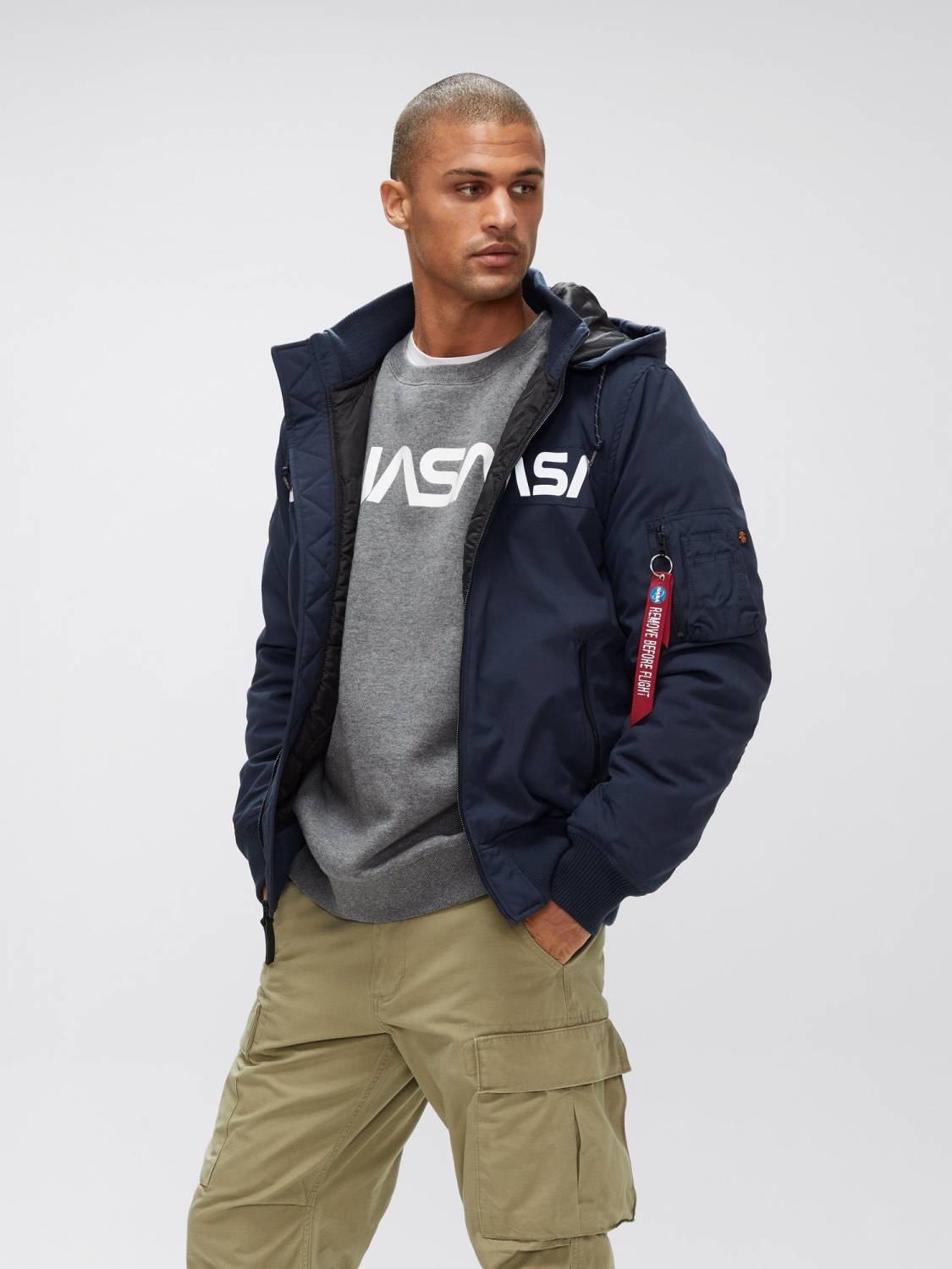 Куртка / Бомбер утепленный мужской ''MA-1 Hooded NASA'' (Replica Blue) Alpha Industries