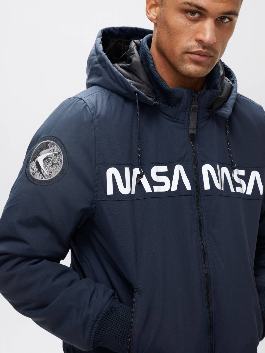 Куртка / Бомбер утепленный мужской ''MA-1 Hooded NASA'' (Replica Blue) Alpha Industries