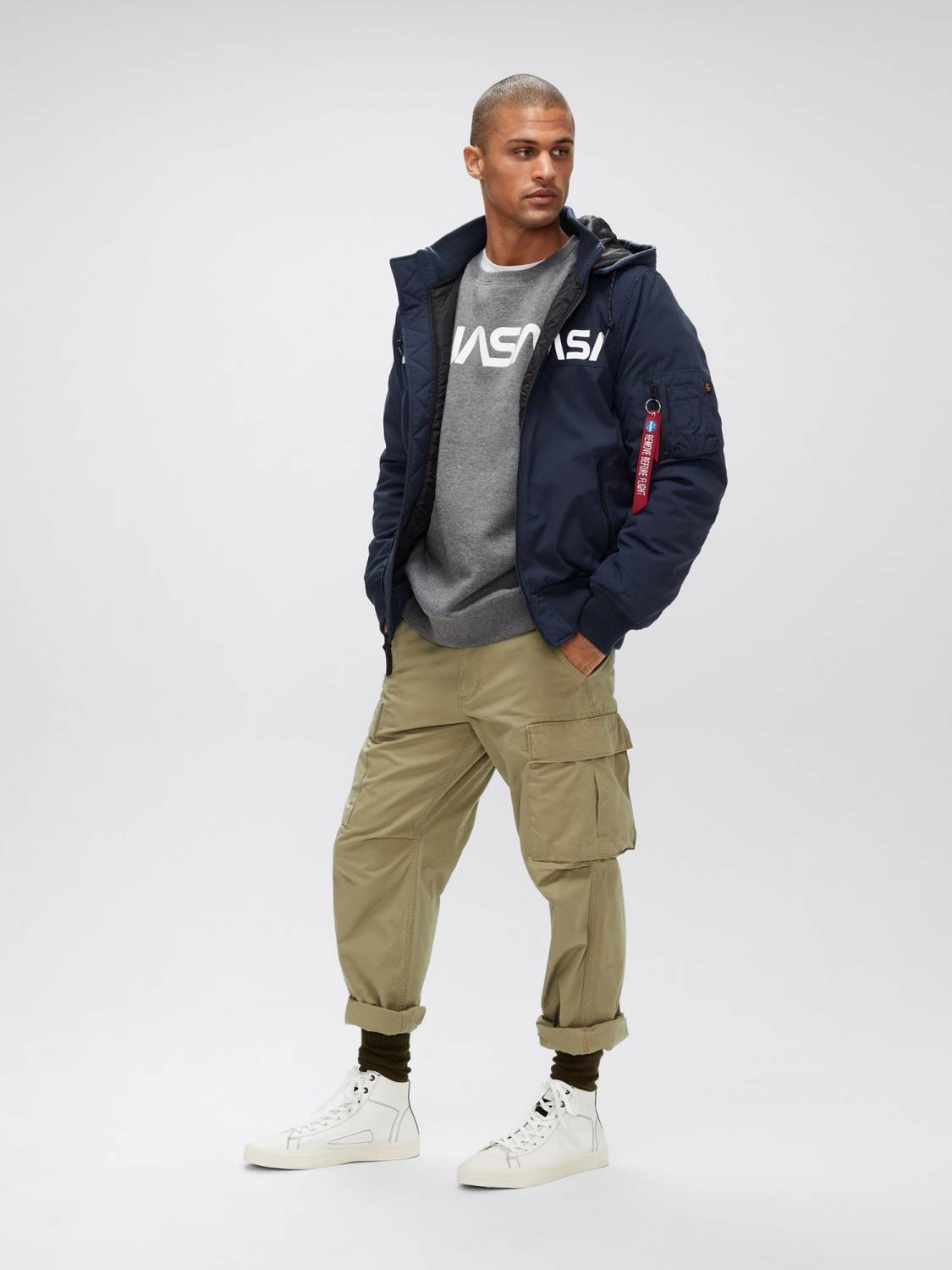 Куртка / Бомбер утепленный мужской ''MA-1 Hooded NASA'' (Replica Blue) Alpha Industries