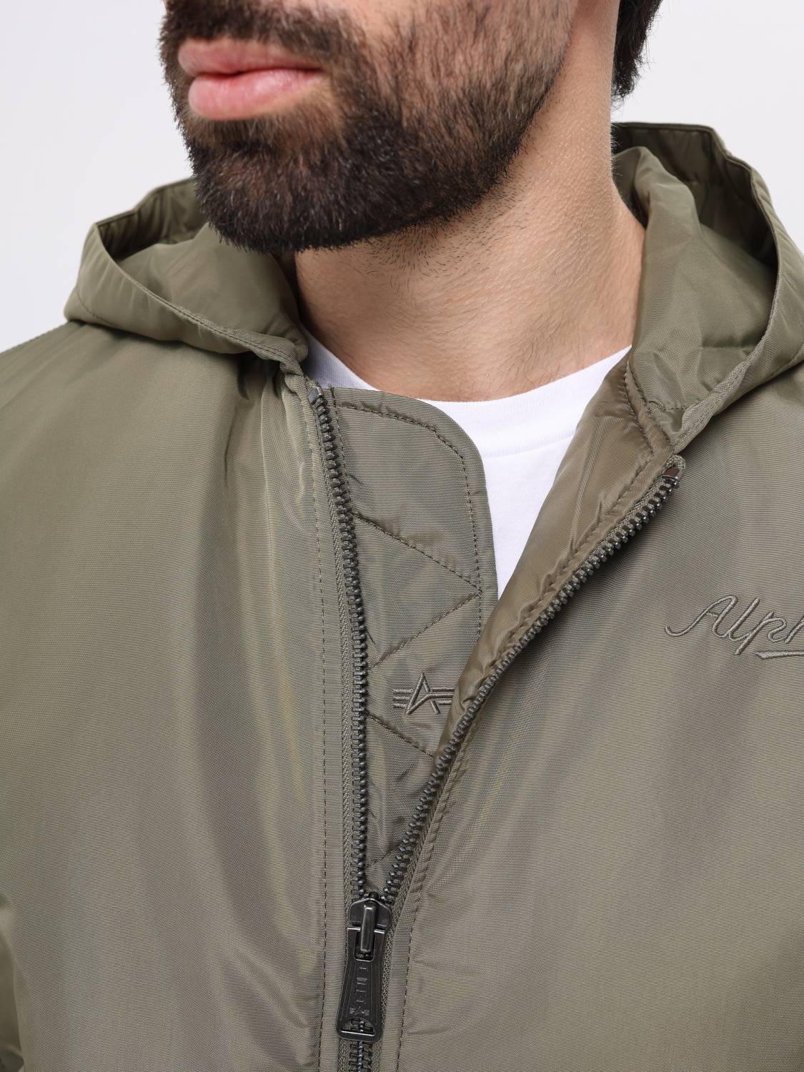Куртка / Бомбер утепленный мужской '' MA-1 Hooded Logo Oxford'' (OG-107 Green) Alpha Industries