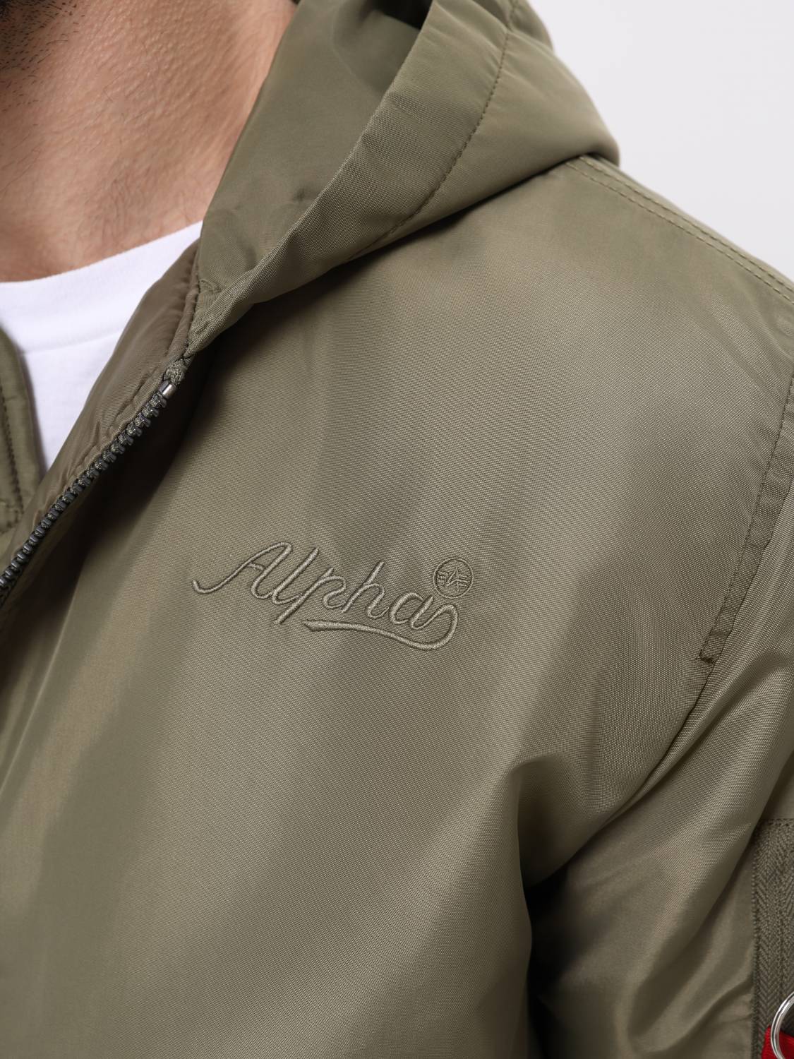 Куртка / Бомбер утепленный мужской '' MA-1 Hooded Logo Oxford'' (OG-107 Green) Alpha Industries