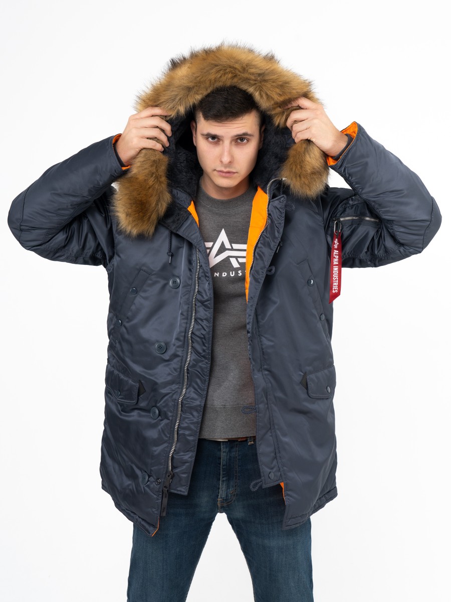 Куртка / Парка теплая мужская "Slim Fit N-3B" (Steel Blue) Alpha Industries