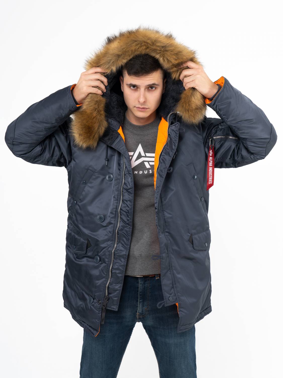 Куртка / Парка теплая мужская "Slim Fit N-3B" (Steel Blue) Alpha Industries