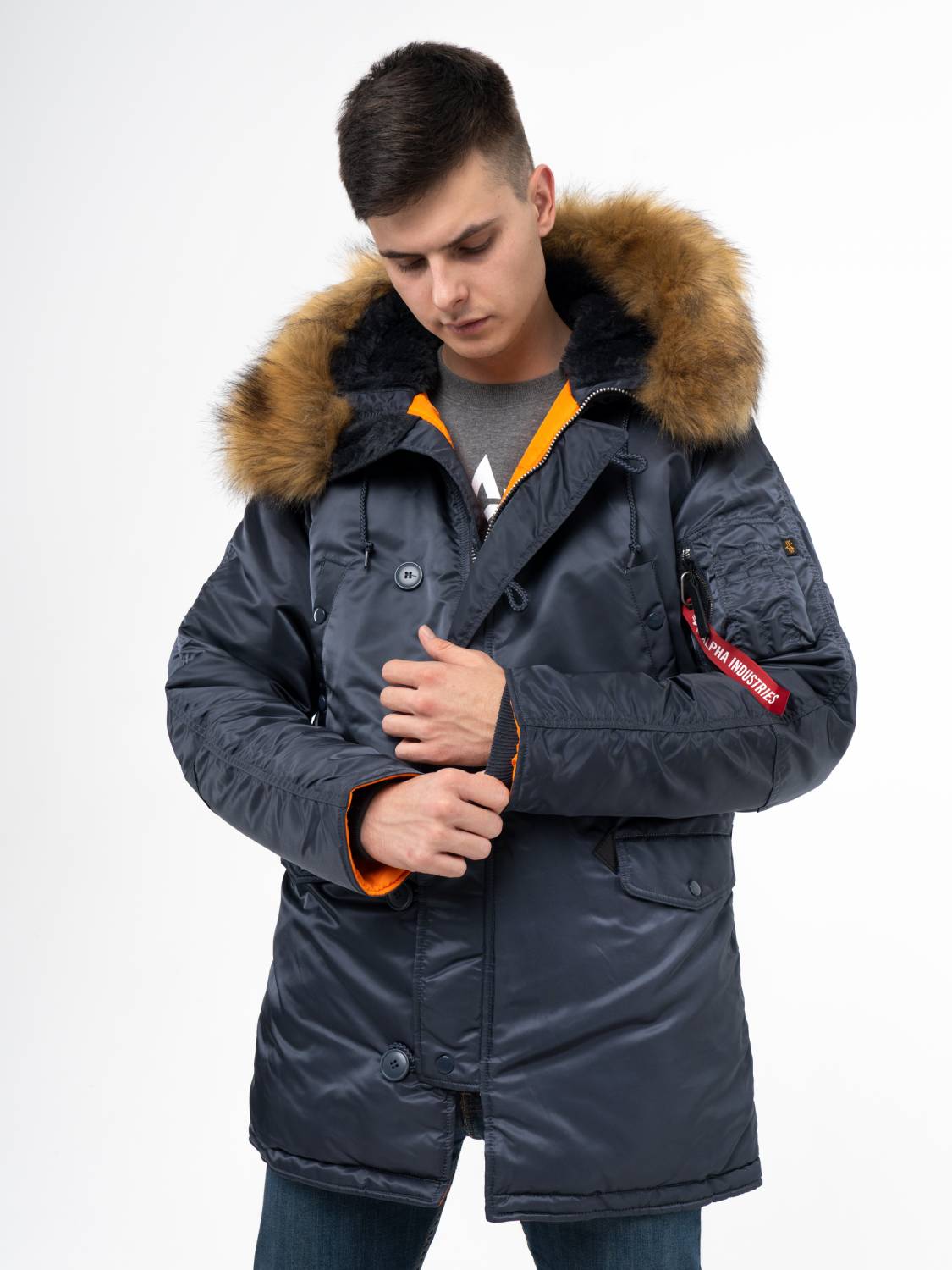 Куртка / Парка теплая мужская "Slim Fit N-3B" (Steel Blue) Alpha Industries