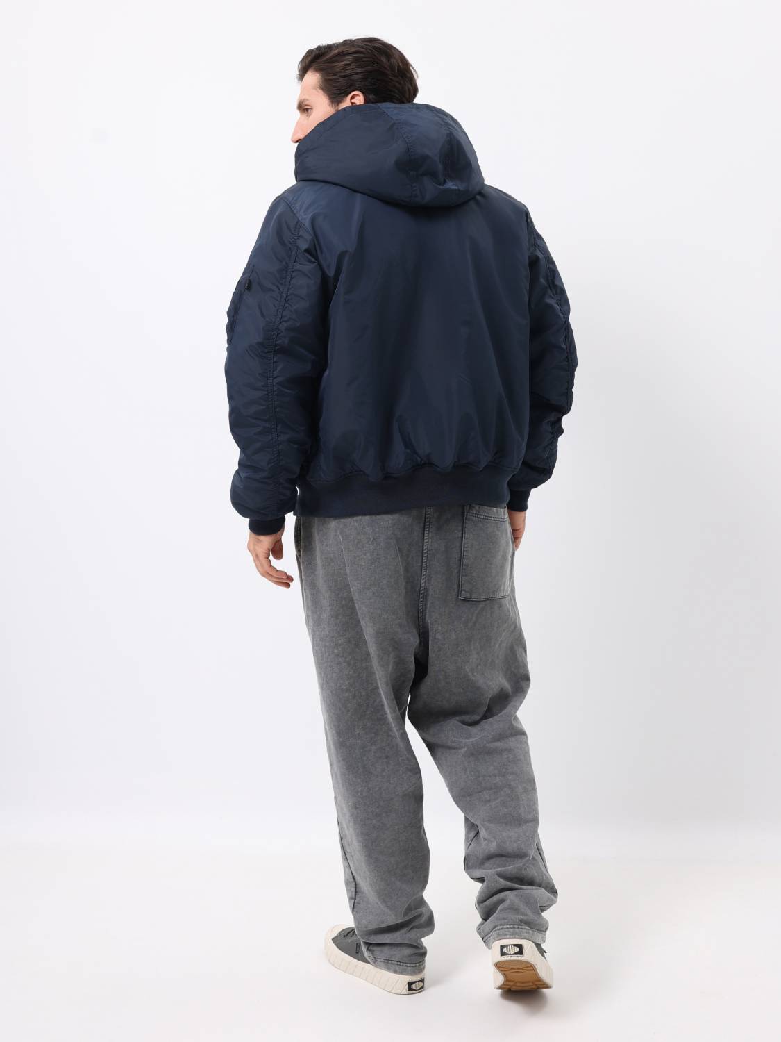Куртка / Бомбер утепленный мужской '' MA-1 Hooded Logo Oxford'' (Replica Blue) Alpha Industries