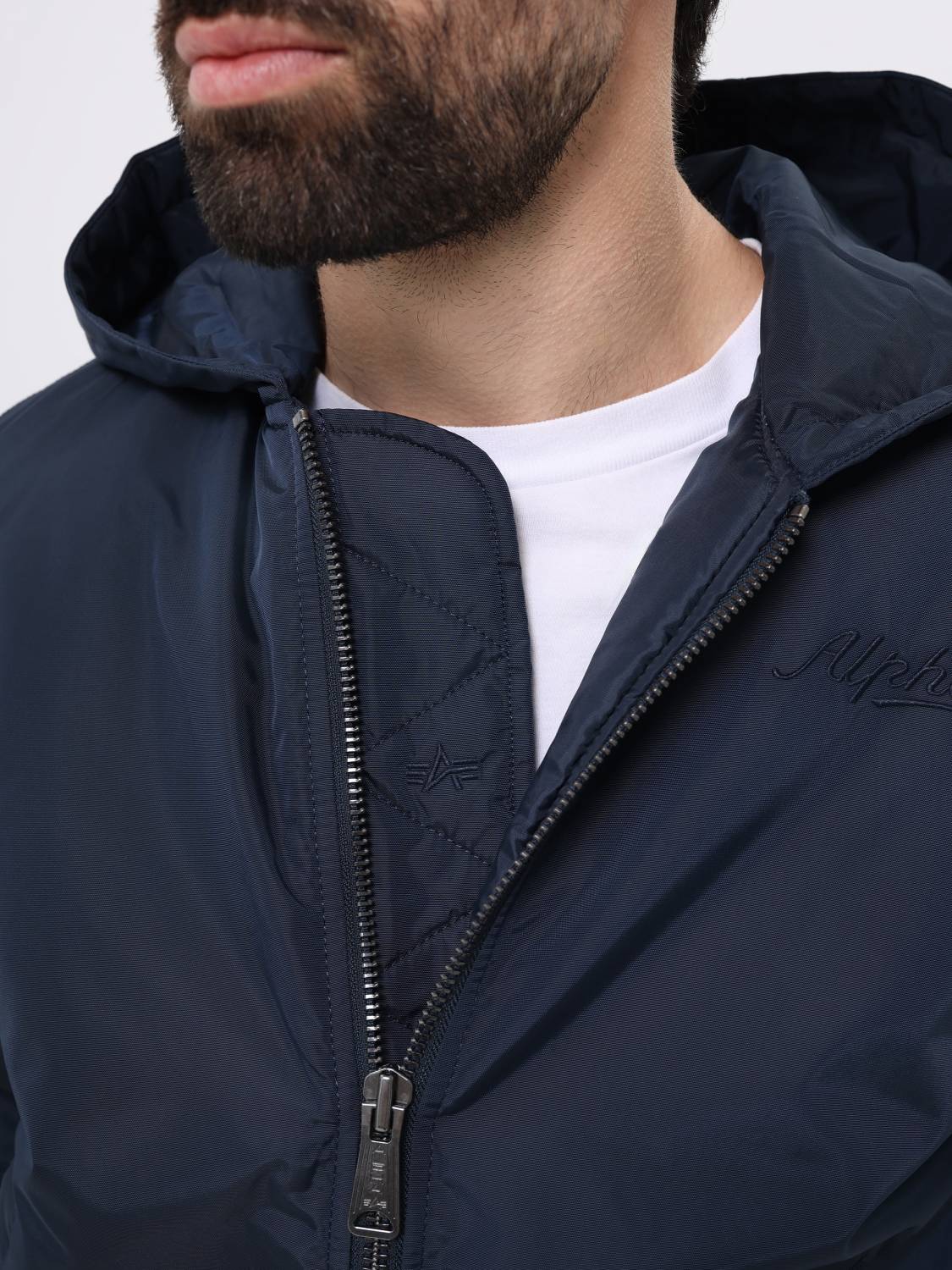 Куртка / Бомбер утепленный мужской '' MA-1 Hooded Logo Oxford'' (Replica Blue) Alpha Industries