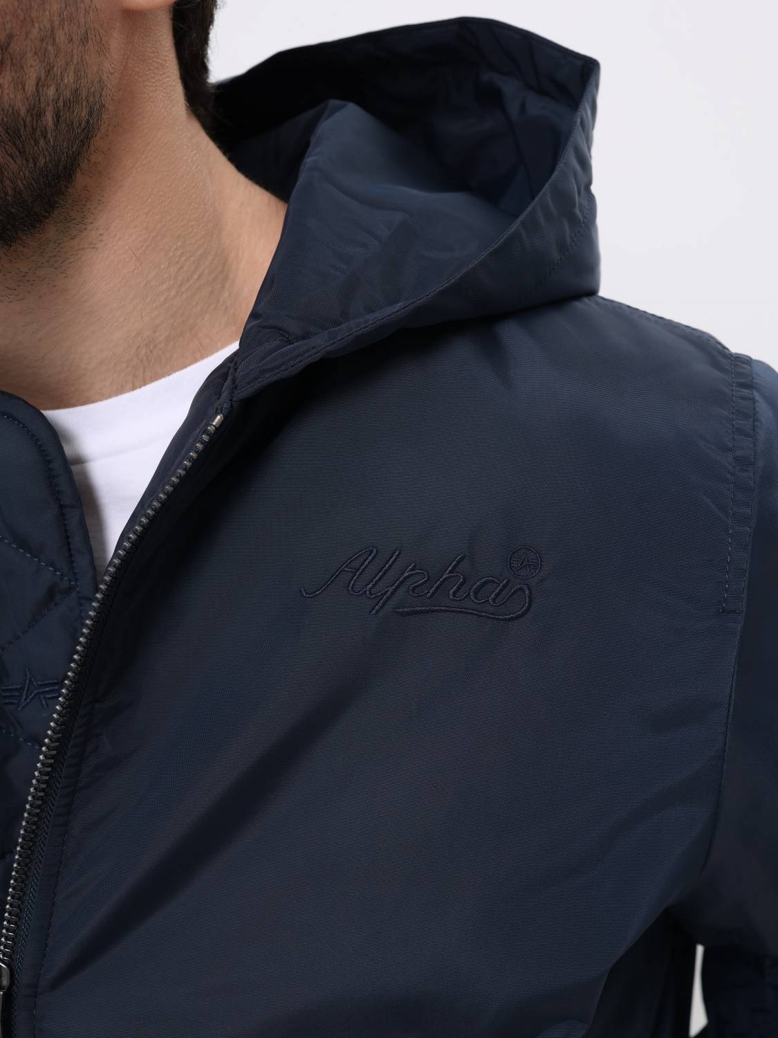 Куртка / Бомбер утепленный мужской '' MA-1 Hooded Logo Oxford'' (Replica Blue) Alpha Industries