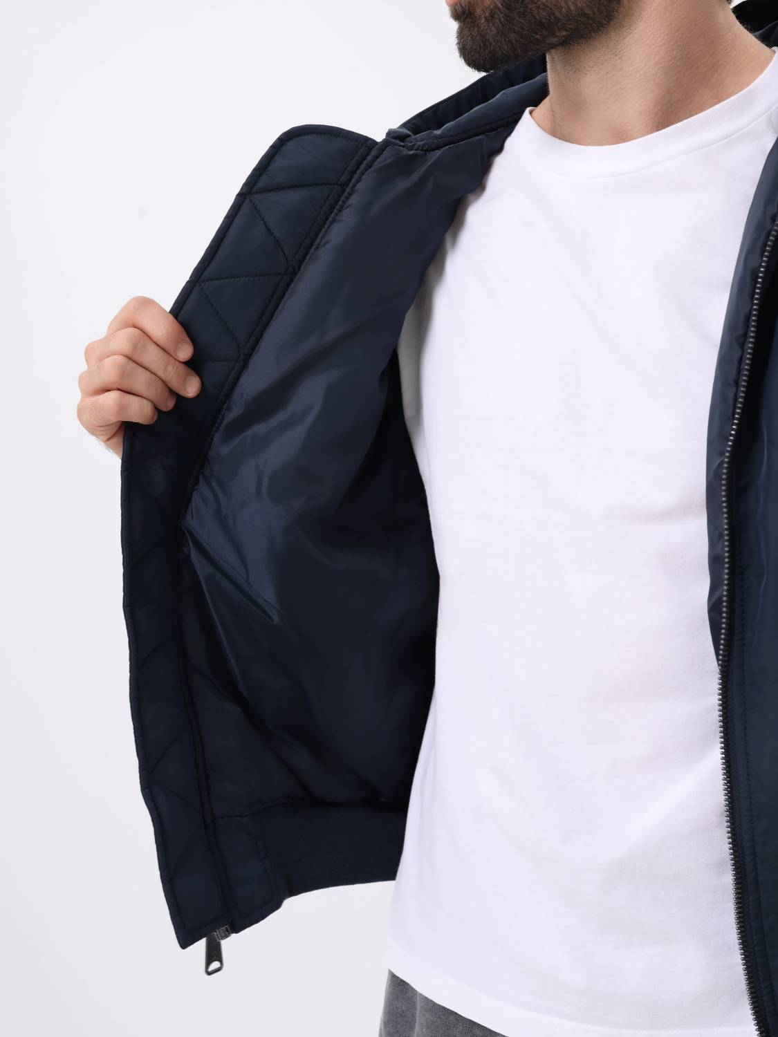 Куртка / Бомбер утепленный мужской '' MA-1 Hooded Logo Oxford'' (Replica Blue) Alpha Industries
