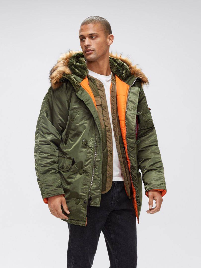 Куртка / Парка теплая мужская "Slim Fit N-3B" (Sage) Alpha Industries