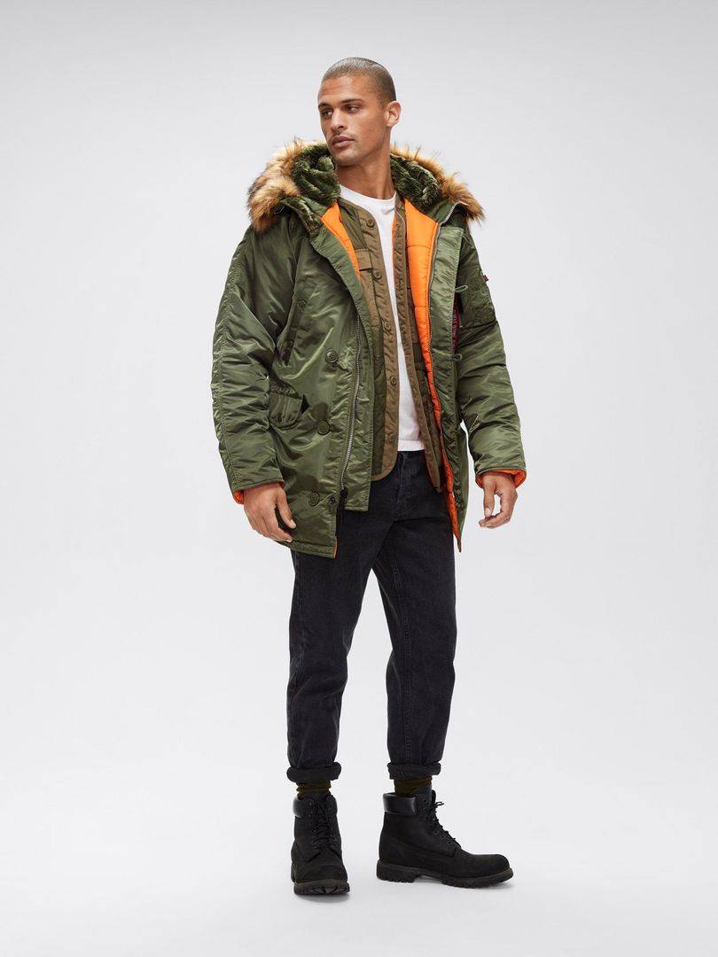 Куртка / Парка теплая мужская "Slim Fit N-3B" (Sage) Alpha Industries