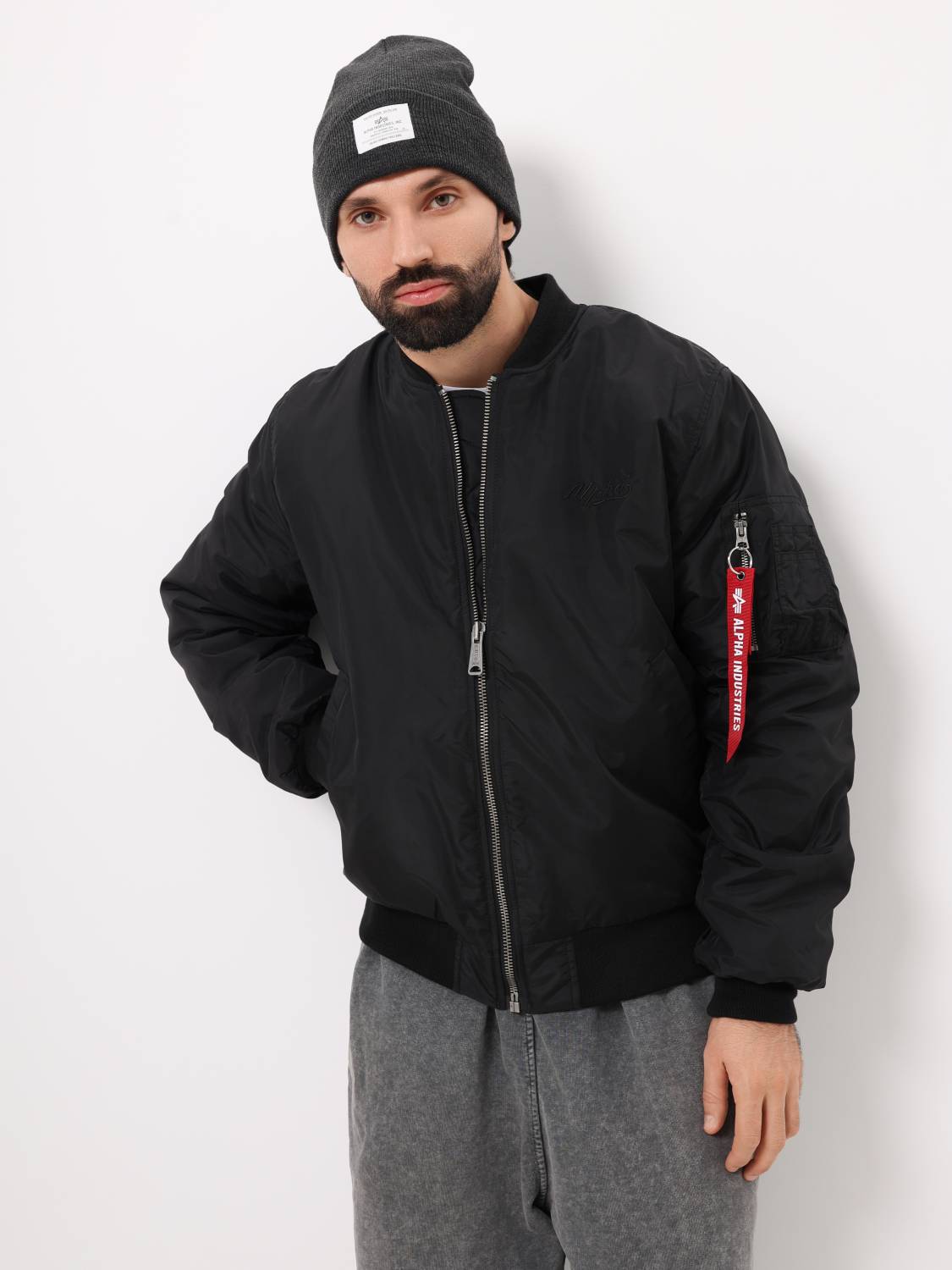 Куртка / Бомбер утепленный мужской '' MA-1 Logo Oxford'' (Black) Alpha Industries