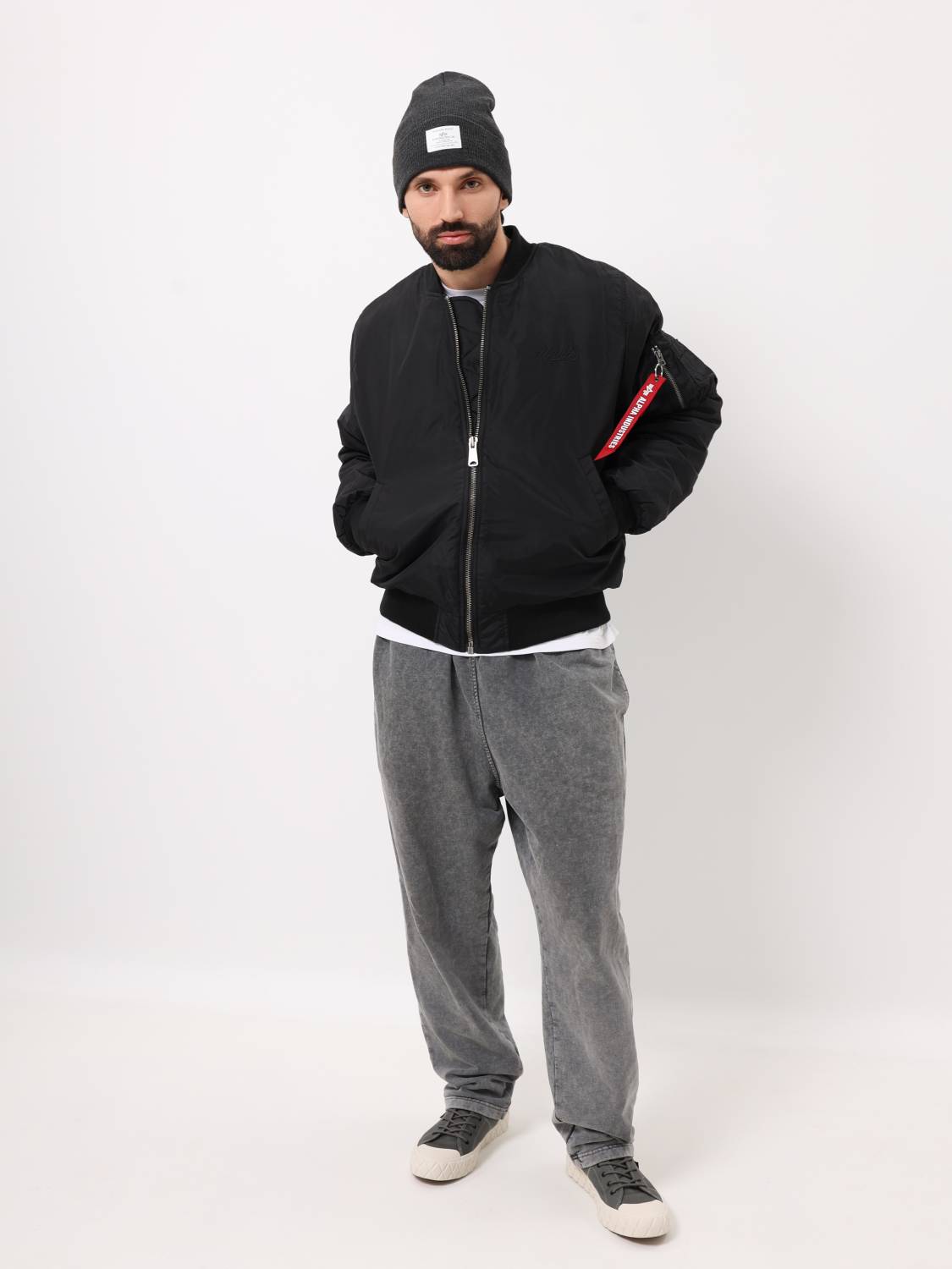 Куртка / Бомбер утепленный мужской '' MA-1 Logo Oxford'' (Black) Alpha Industries