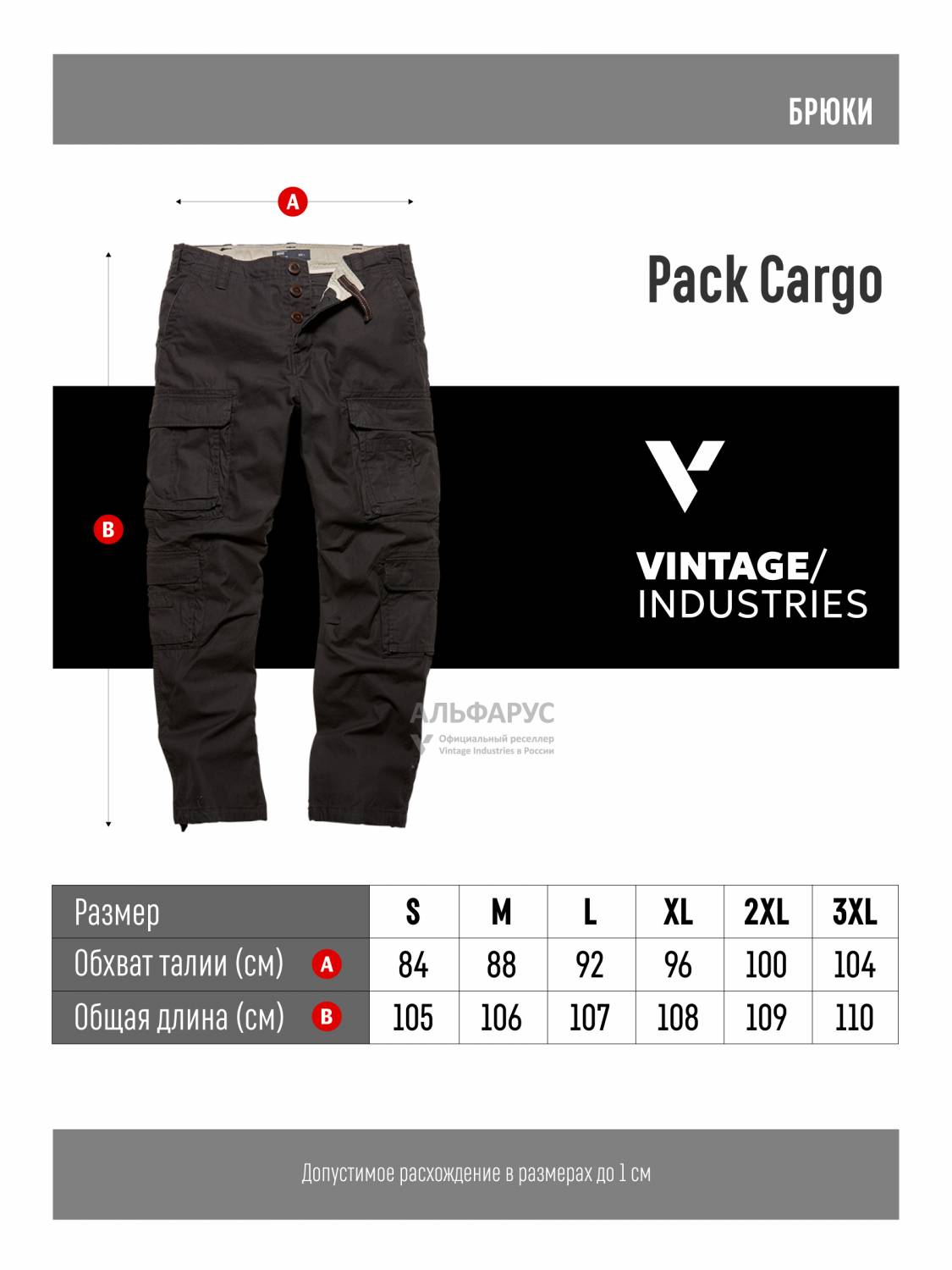 Брюки карго мужские "Pack'' (Black) Vintage Industries