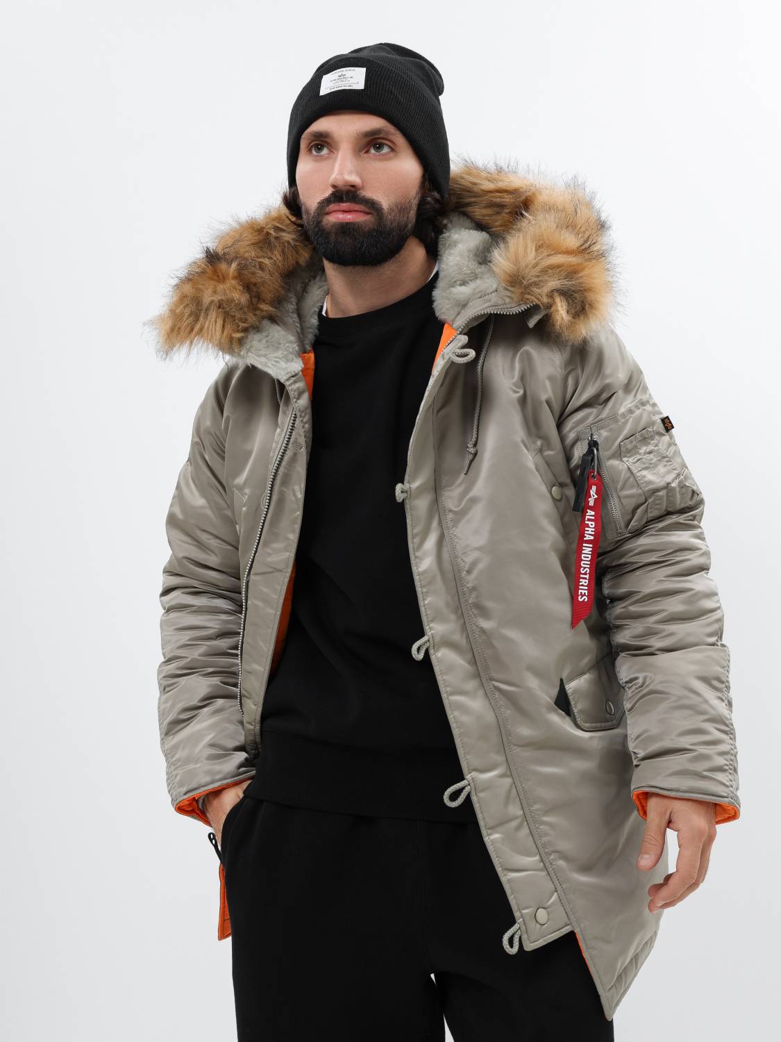 Куртка / Парка теплая мужская "Slim Fit N-3B" (Dark Khaki) Alpha Industries