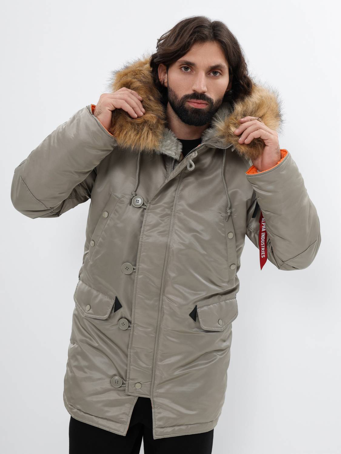Куртка / Парка теплая мужская "Slim Fit N-3B" (Dark Khaki) Alpha Industries