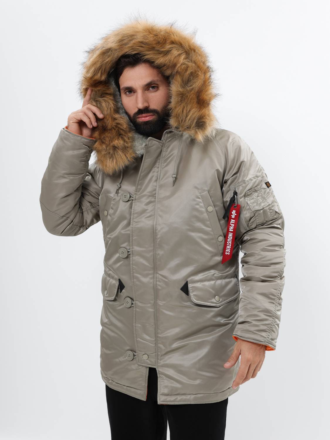 Куртка / Парка теплая мужская "Slim Fit N-3B" (Dark Khaki) Alpha Industries