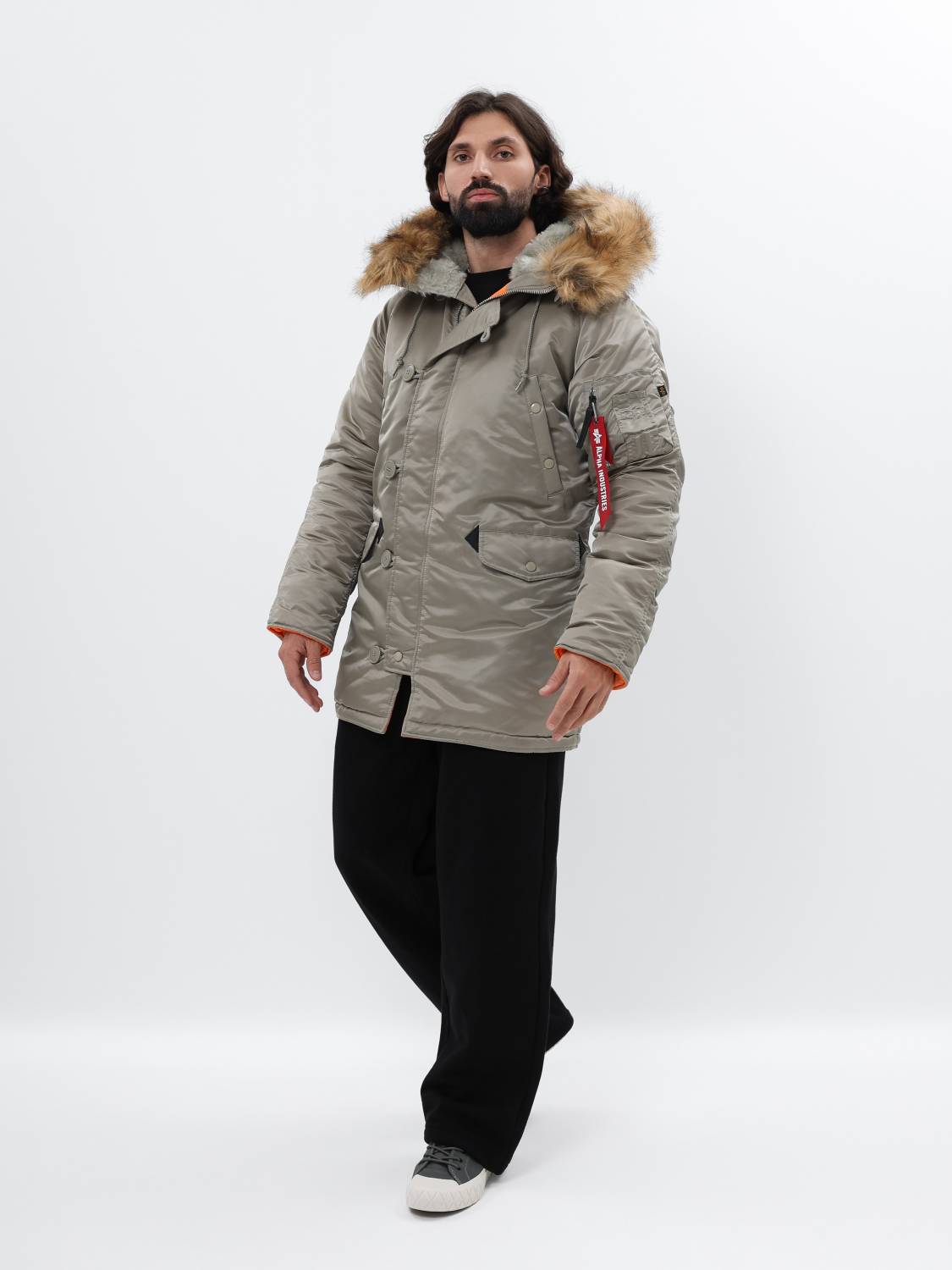 Куртка / Парка теплая мужская "Slim Fit N-3B" (Dark Khaki) Alpha Industries