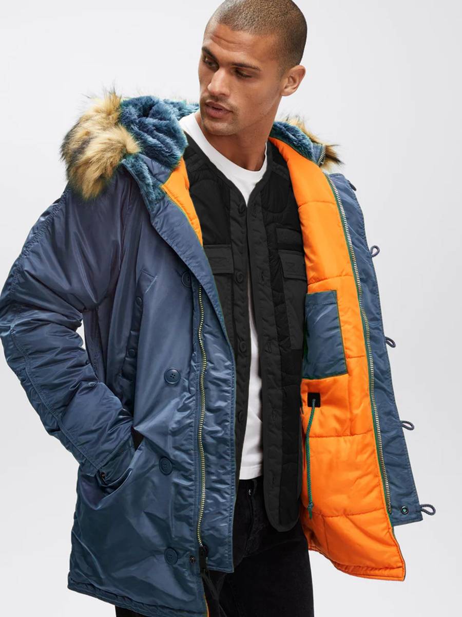 Куртка / Парка теплая мужская "Slim Fit N-3B" (Slate Blue) Alpha Industries