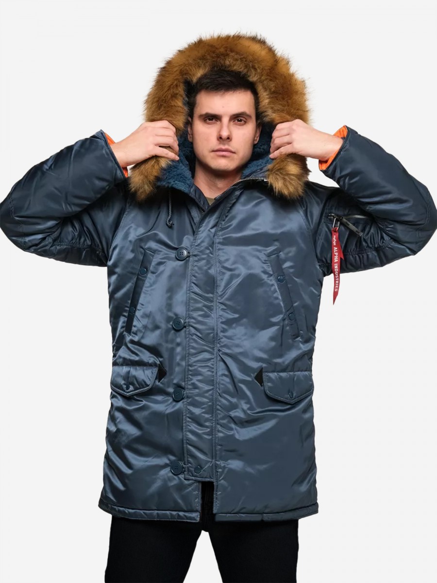 Куртка / Парка теплая мужская "Slim Fit N-3B" (Slate Blue) Alpha Industries