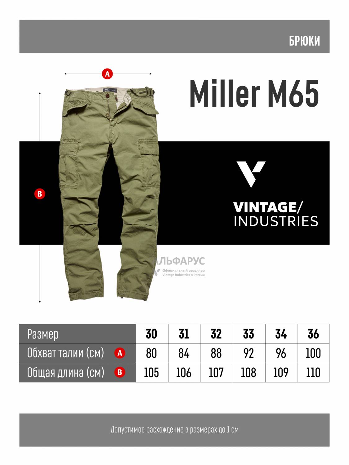 Брюки карго мужские "Miller M-65 '' (Olive Drab) Vintage Industries