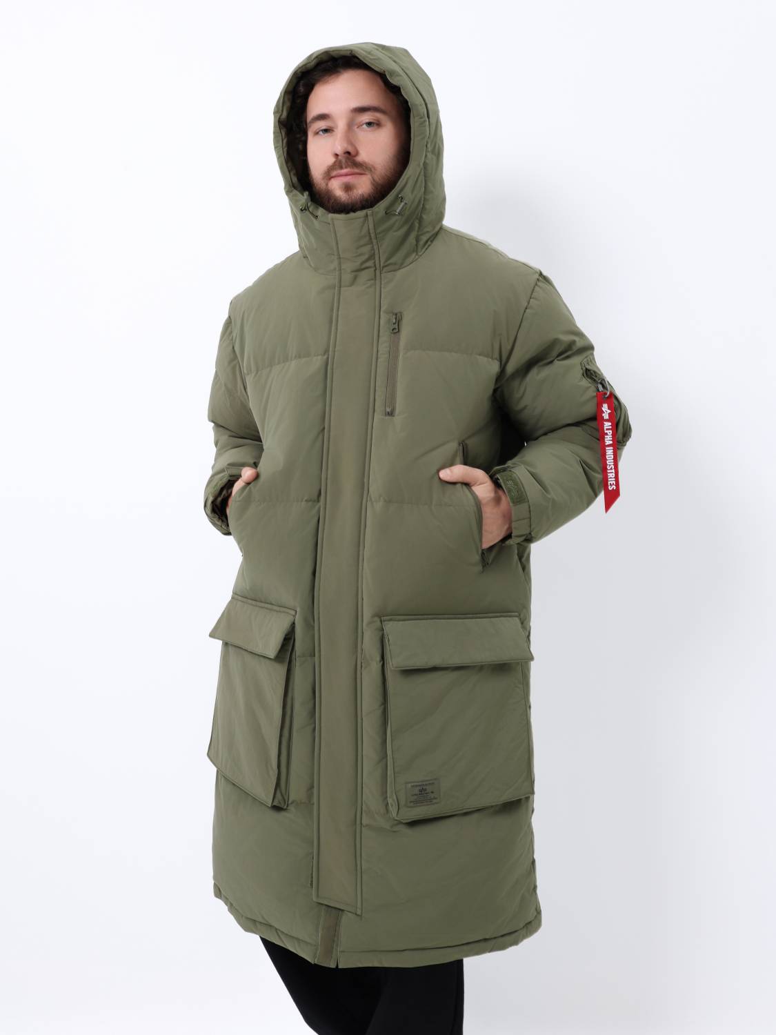 Пуховик / Парка теплая длинная мужская "Long Puffer Parka" (OG-107 Green) Alpha Industries