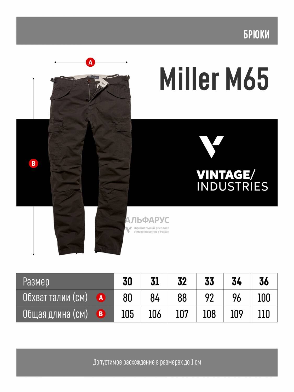 Брюки карго мужские "Miller M-65 '' (Black) Vintage Industries