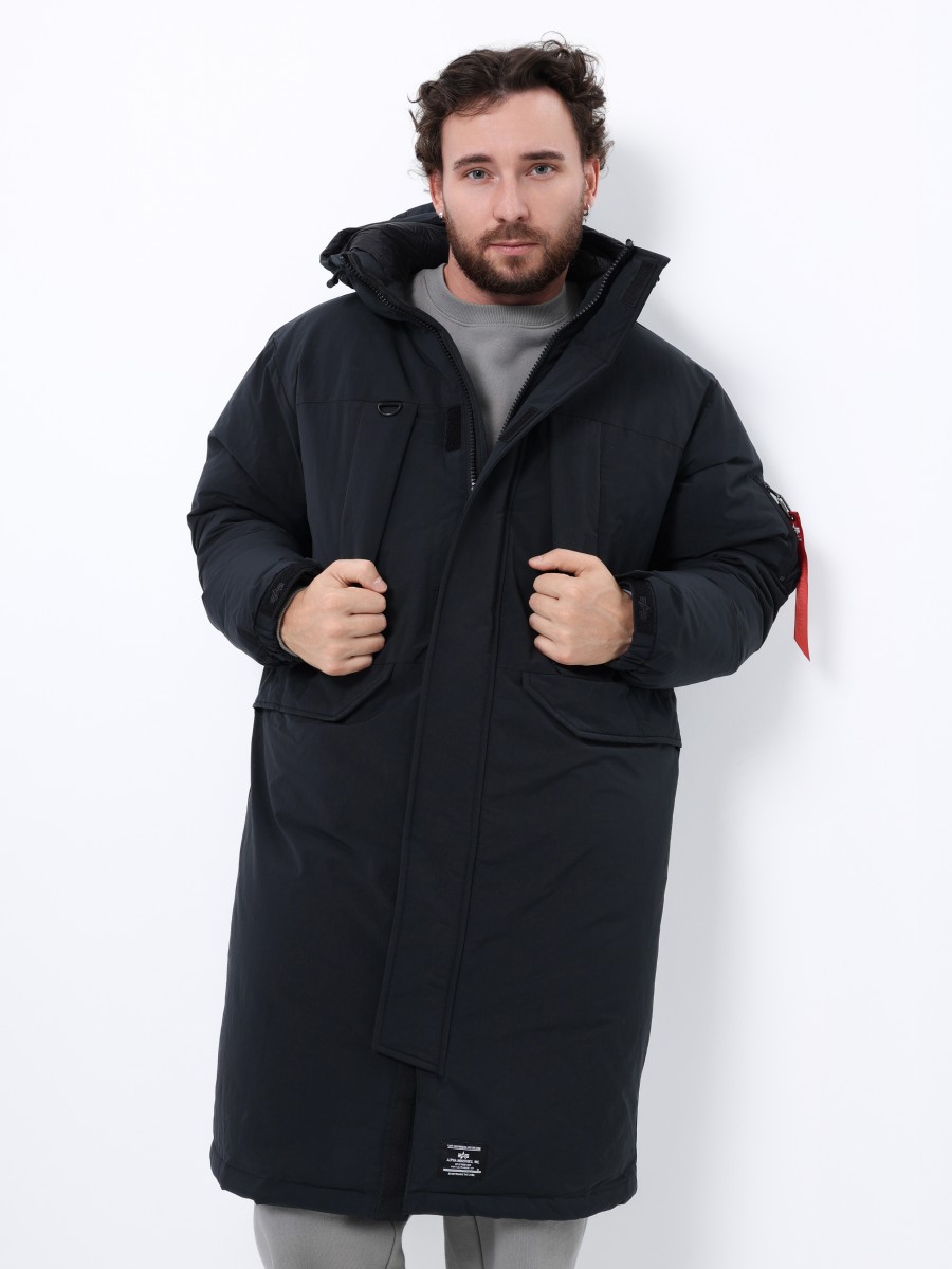Куртка / Парка теплая пуховая длинная мужская "Seal Long Puffer" (Black) Alpha Industrie