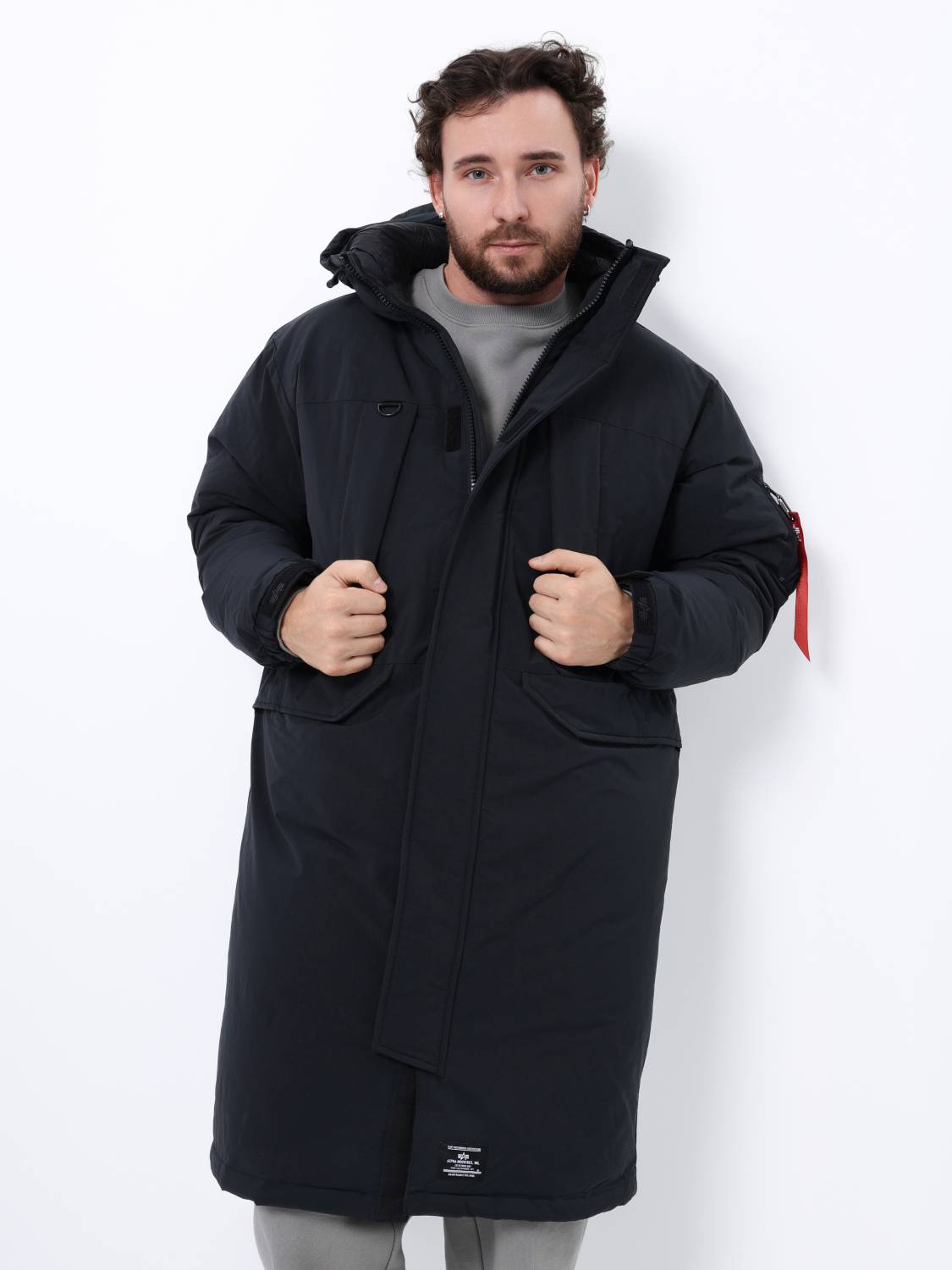 Куртка / Парка теплая пуховая длинная мужская "Seal Long Puffer" (Black) Alpha Industrie