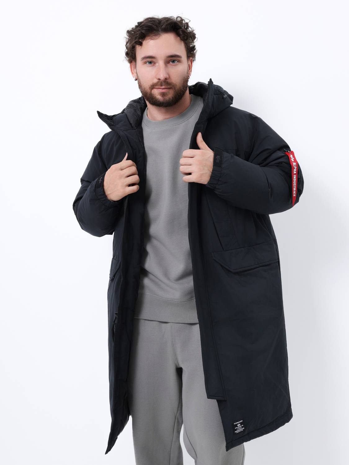 Куртка / Парка теплая пуховая длинная мужская "Seal Long Puffer" (Black) Alpha Industrie