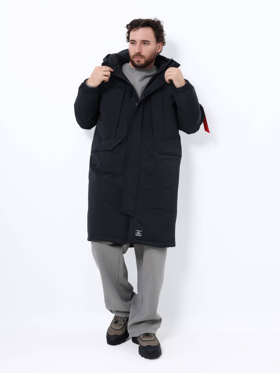 Куртка / Парка теплая пуховая длинная мужская "Seal Long Puffer" (Black) Alpha Industrie