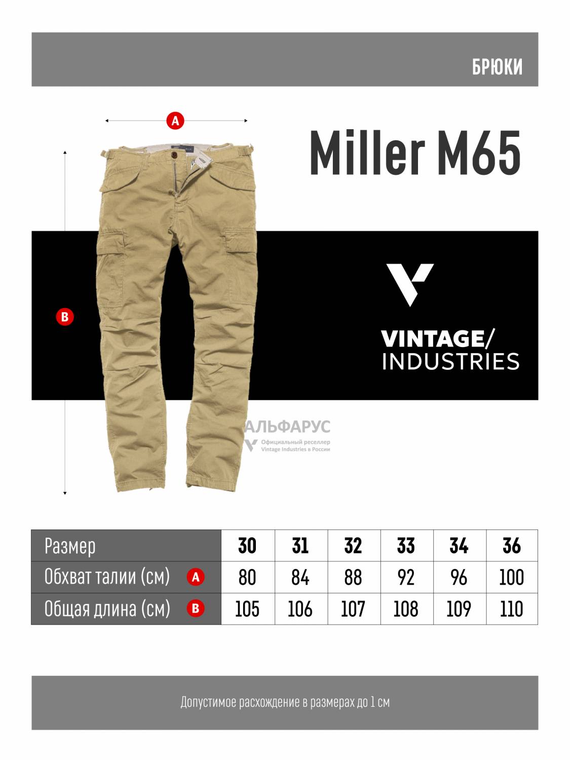 Брюки карго мужские "Miller M-65 '' (Dark Khaki) Vintage Industries