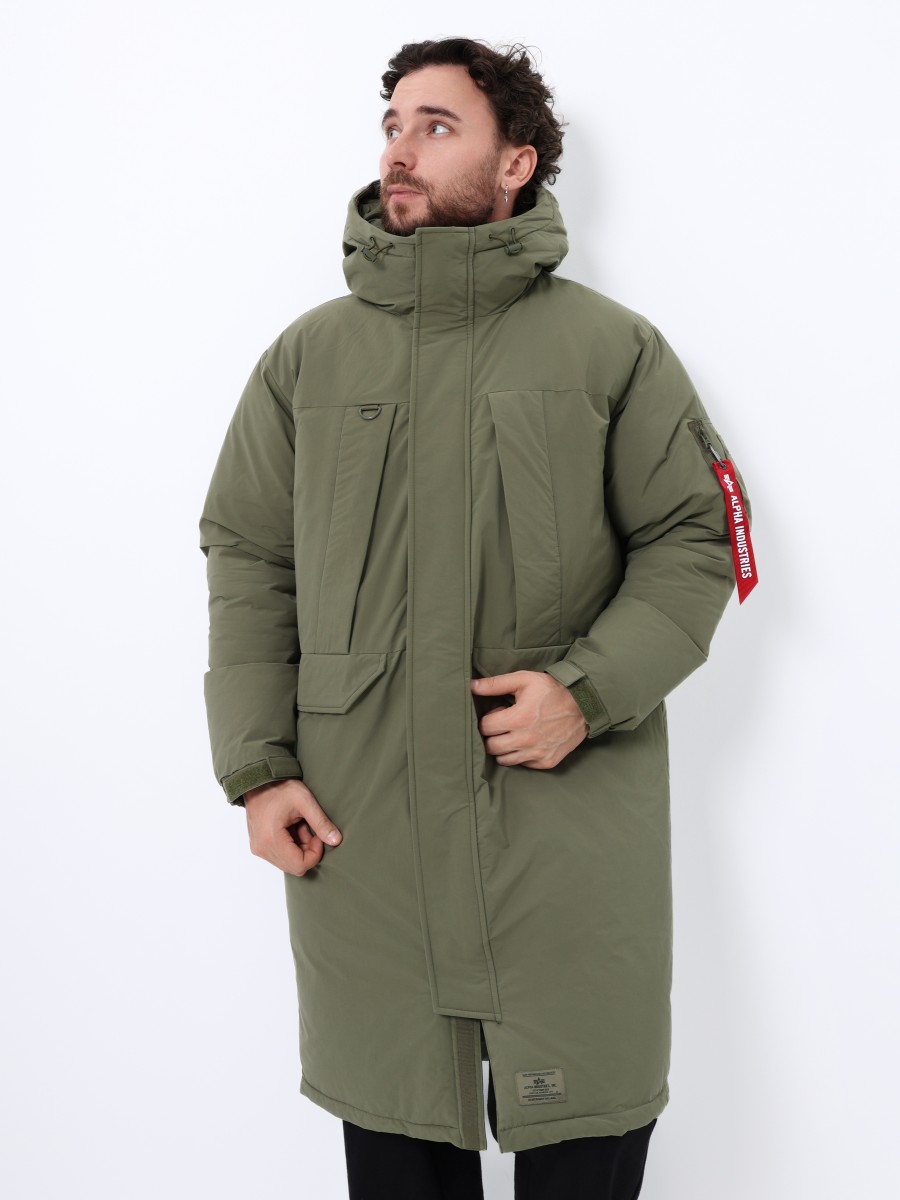 Куртка / Парка теплая пуховая длинная мужская "Seal Long Puffer" (OG-107 Green) Alpha Industrie
