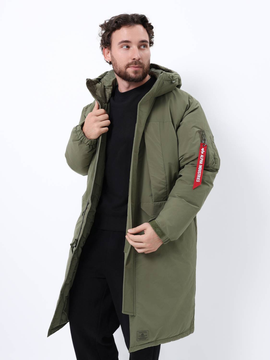 Куртка / Парка теплая пуховая длинная мужская "Seal Long Puffer" (OG-107 Green) Alpha Industrie