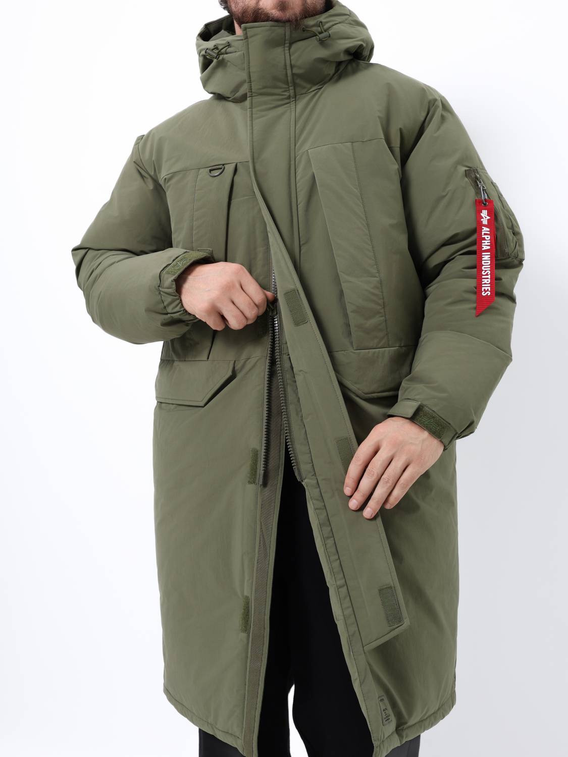 Куртка / Парка теплая пуховая длинная мужская "Seal Long Puffer" (OG-107 Green) Alpha Industrie