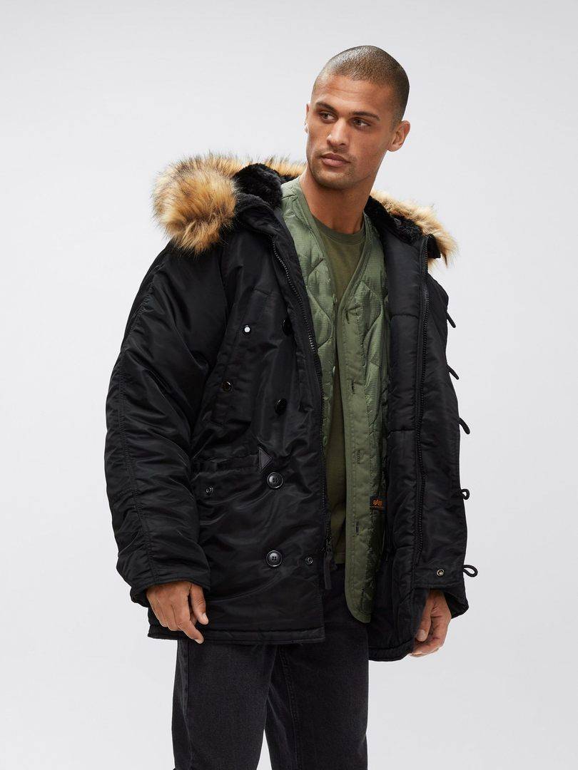 Куртка / Парка теплая мужская "N-3B" (Black) Alpha Industries