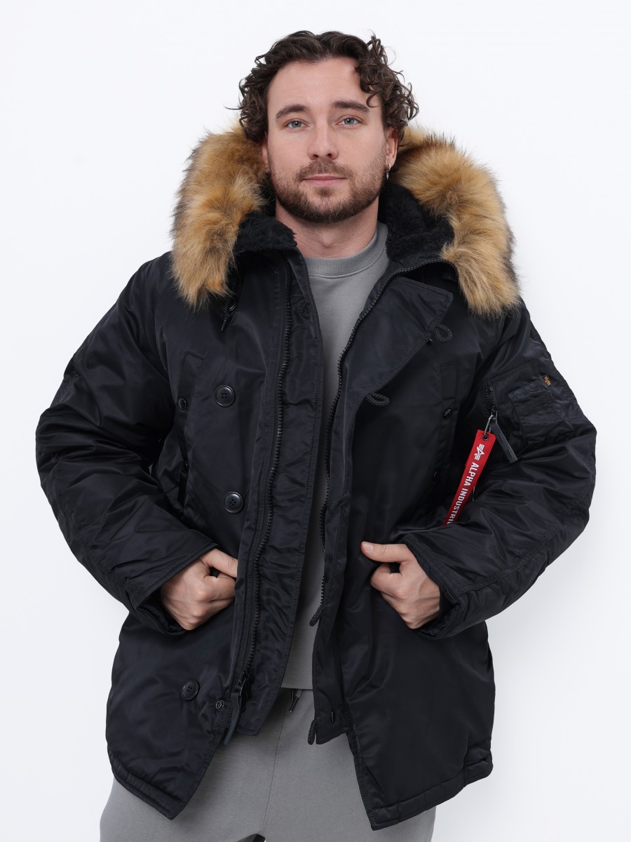 Куртка / Парка теплая мужская "N-3B" (Black) Alpha Industries