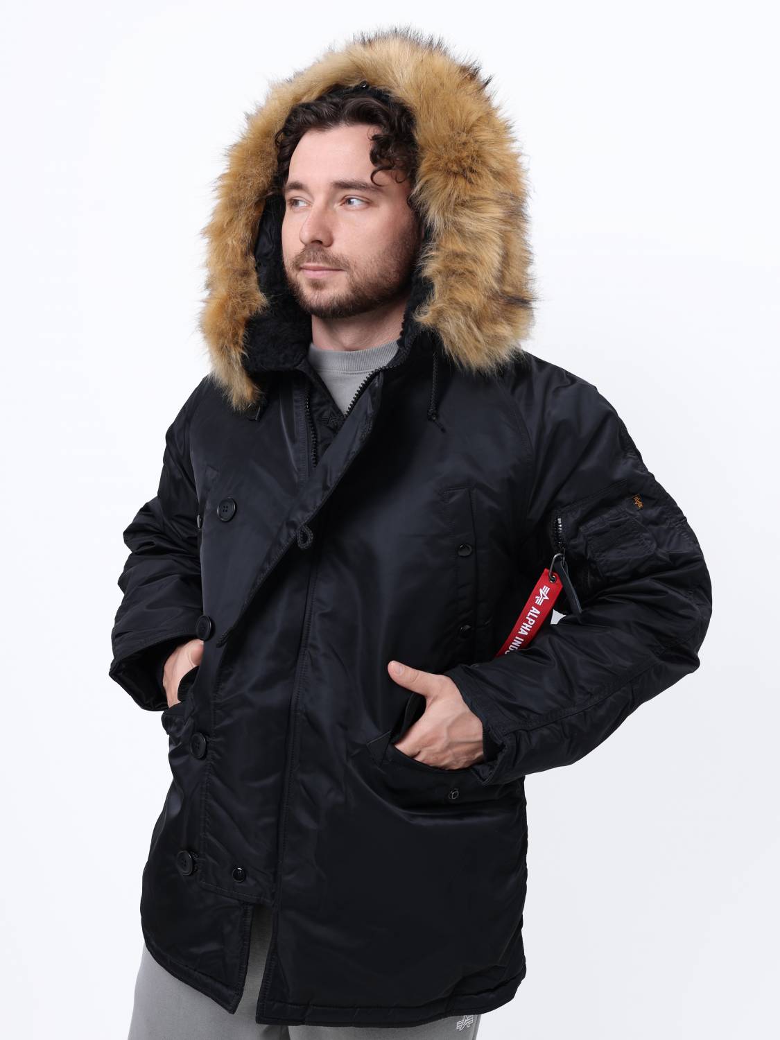 Куртка / Парка теплая мужская "N-3B" (Black) Alpha Industries