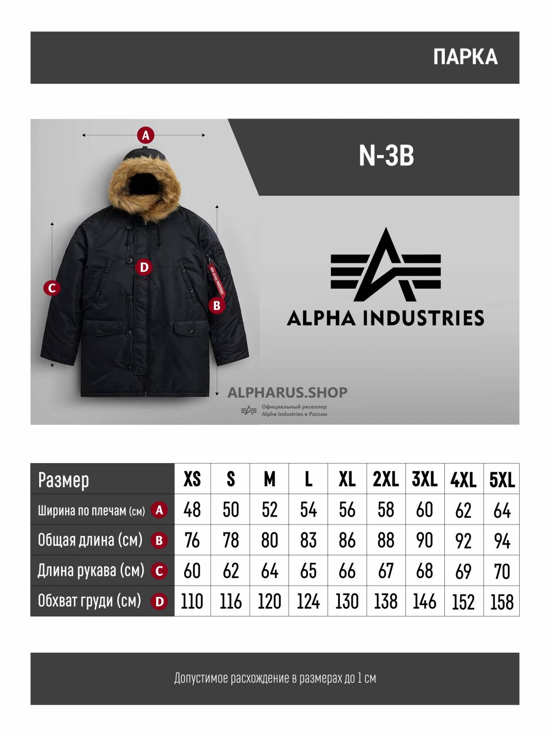 Куртка / Парка теплая мужская "N-3B" (Black) Alpha Industries