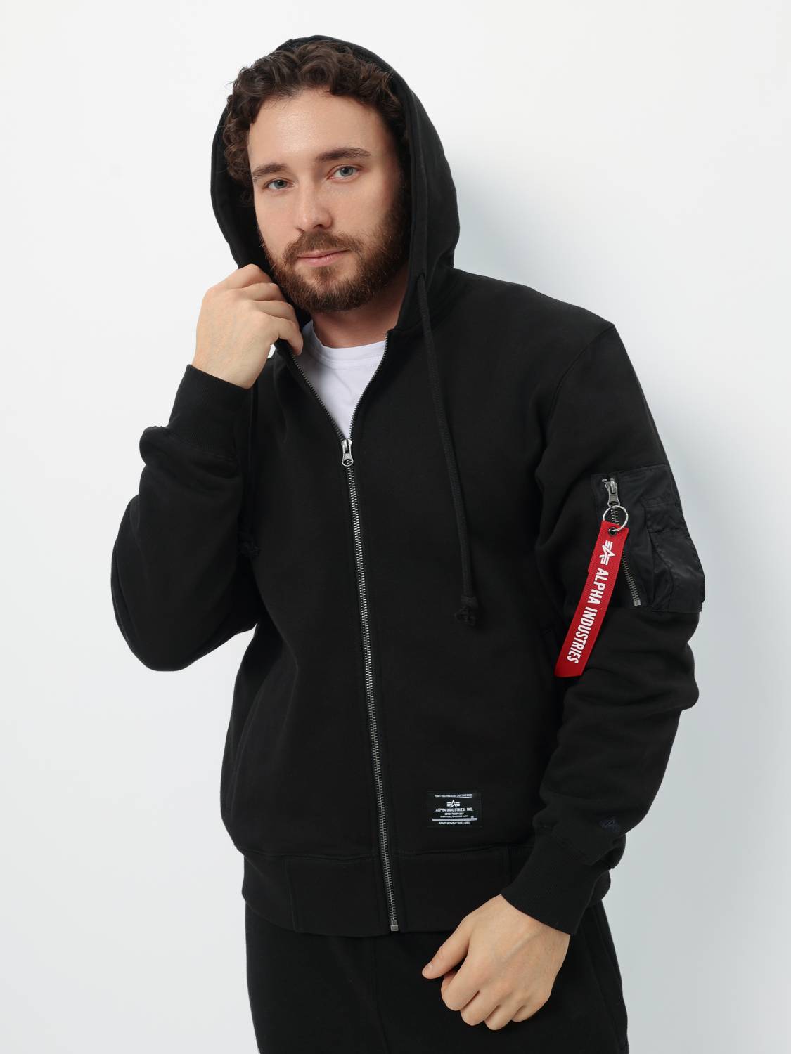 Худи / Толстовка на молнии "Utility Pocket Full Zip Up" (Black) Alpha Industries
