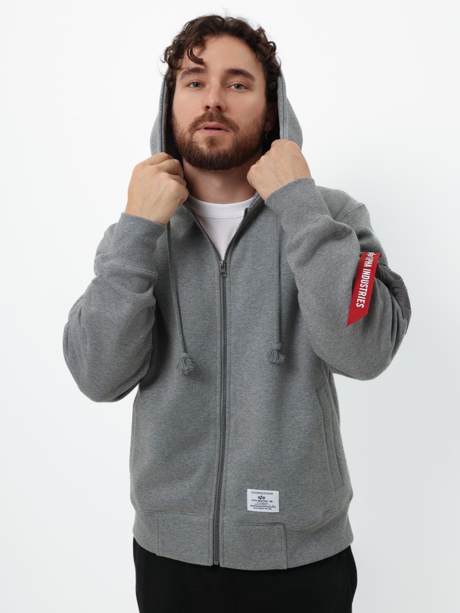 Худи / Толстовка на молнии "Utility Pocket Full Zip Up" (Medium Charcoal Heather) Alpha Industries
