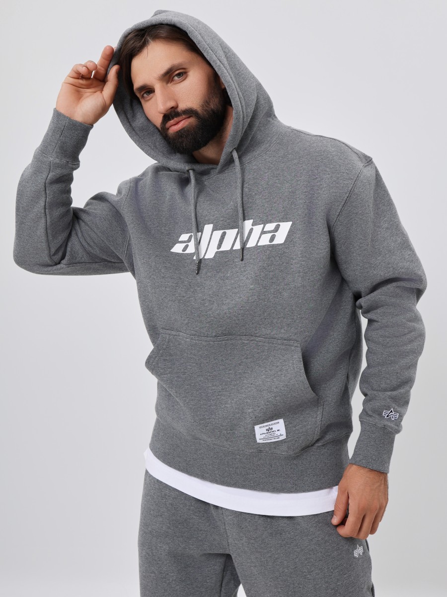 Худи / Толстовка "Logos Hoodie" (Medium Charcoal Heather) Alpha Industries
