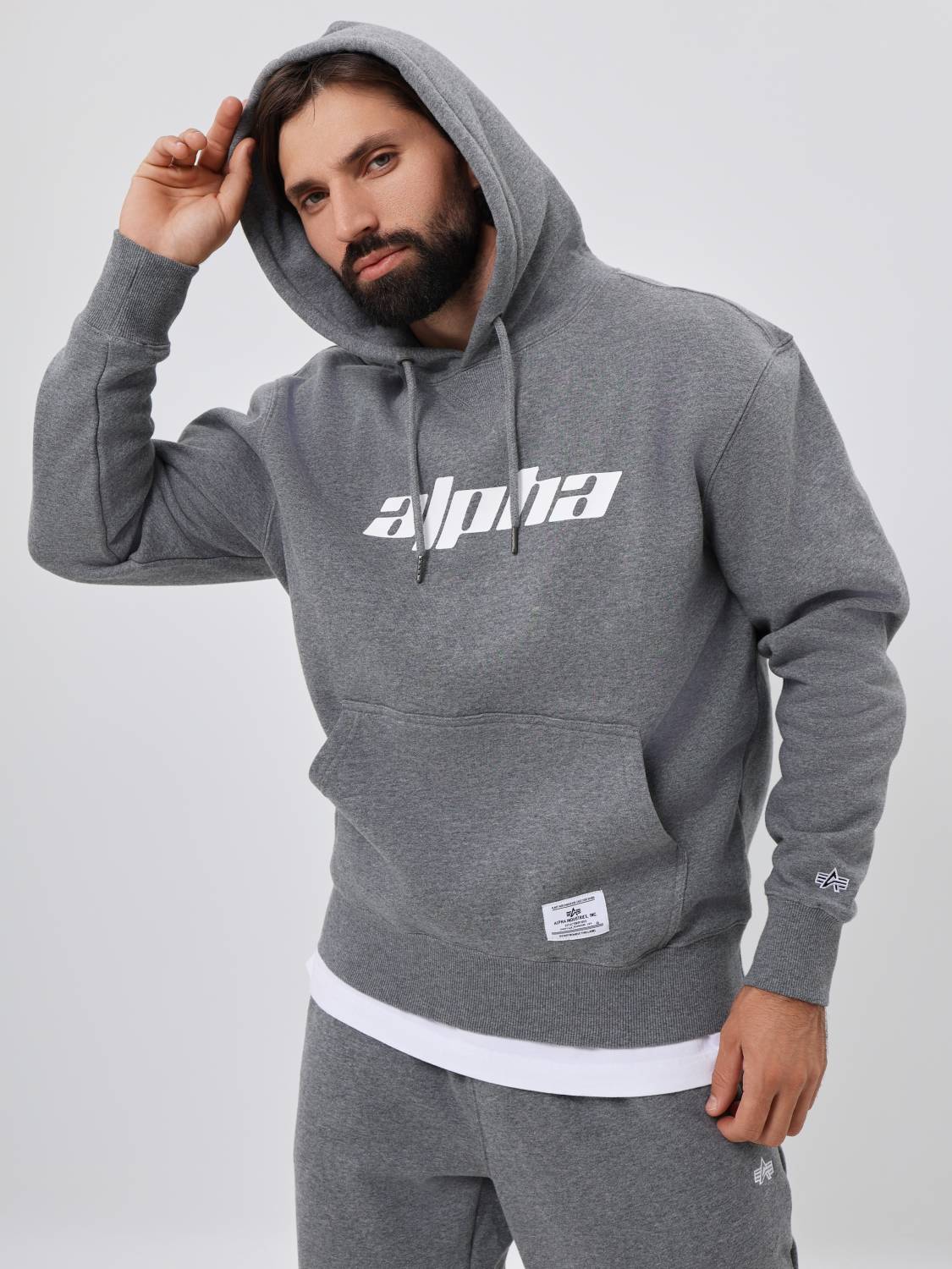Худи / Толстовка "Logos Hoodie" (Medium Charcoal Heather) Alpha Industries
